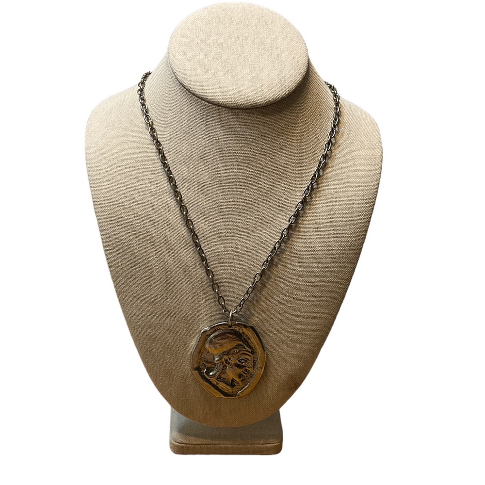 Greek Silver Toned Statement Necklace